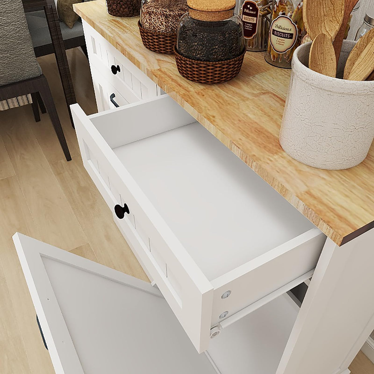 White Double Tilt Out Trash Cabinet with 2 Drawers B7798