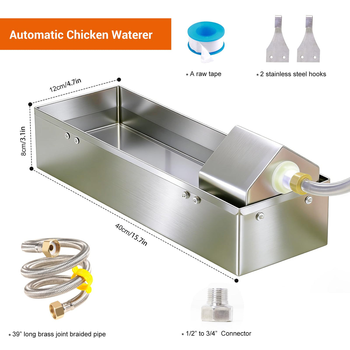 1 Gallon Stainless Metal Automatic Chicken Waterer Dispenser S877