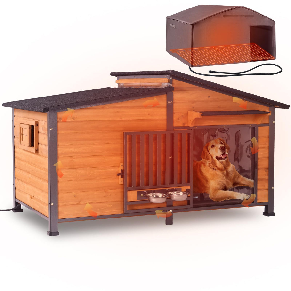 Extra Large Heated Insulated Weatherproof Dog Kennel with Heating Pad H10343