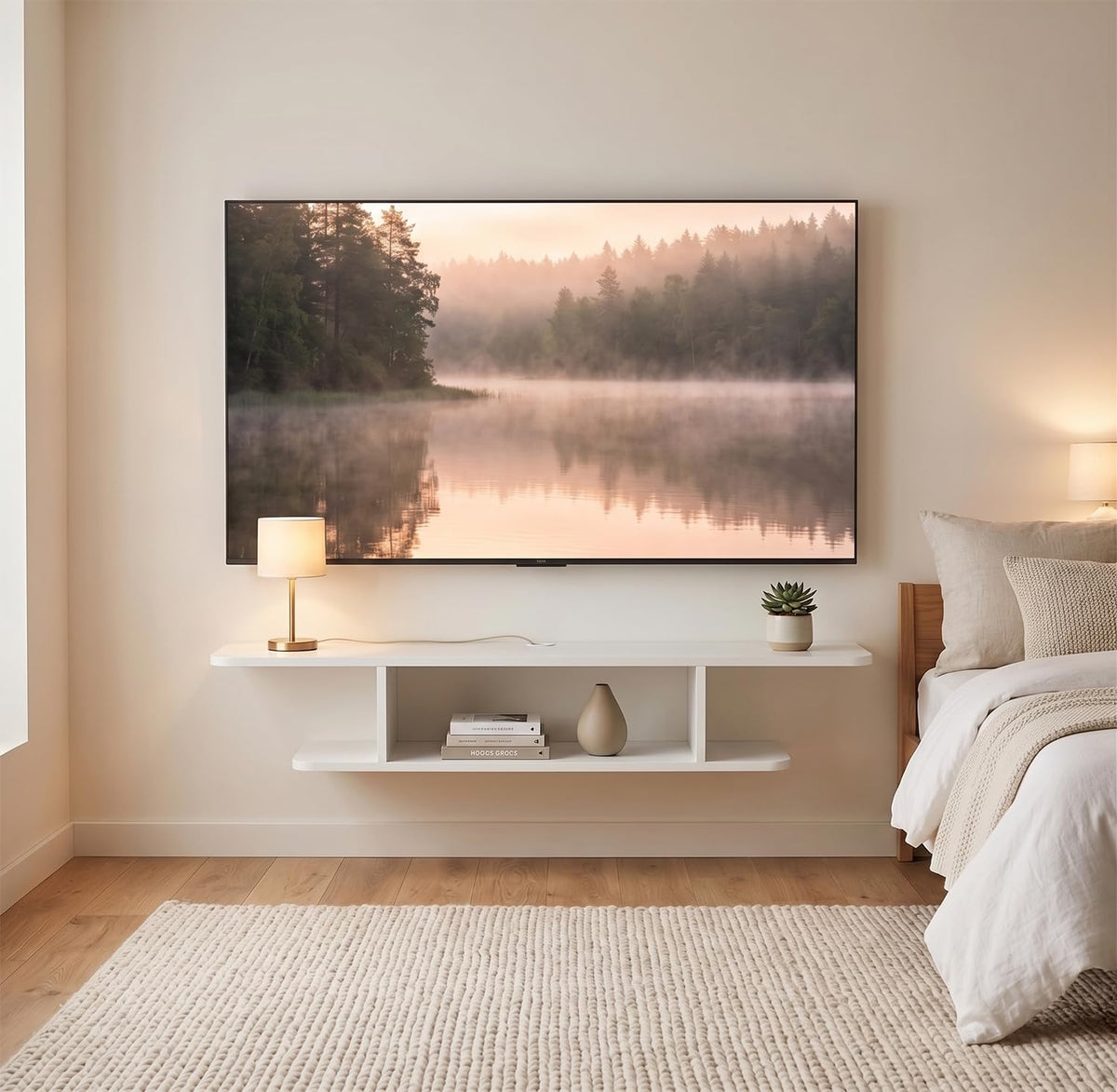 White Floating Wall Mounted TV Stand with Storage Y148647