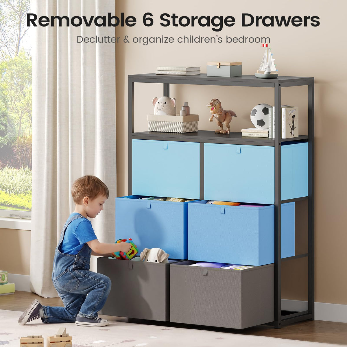 Twin Over Twin Metal Bunk Bed with 6 Storage Drawers S8084