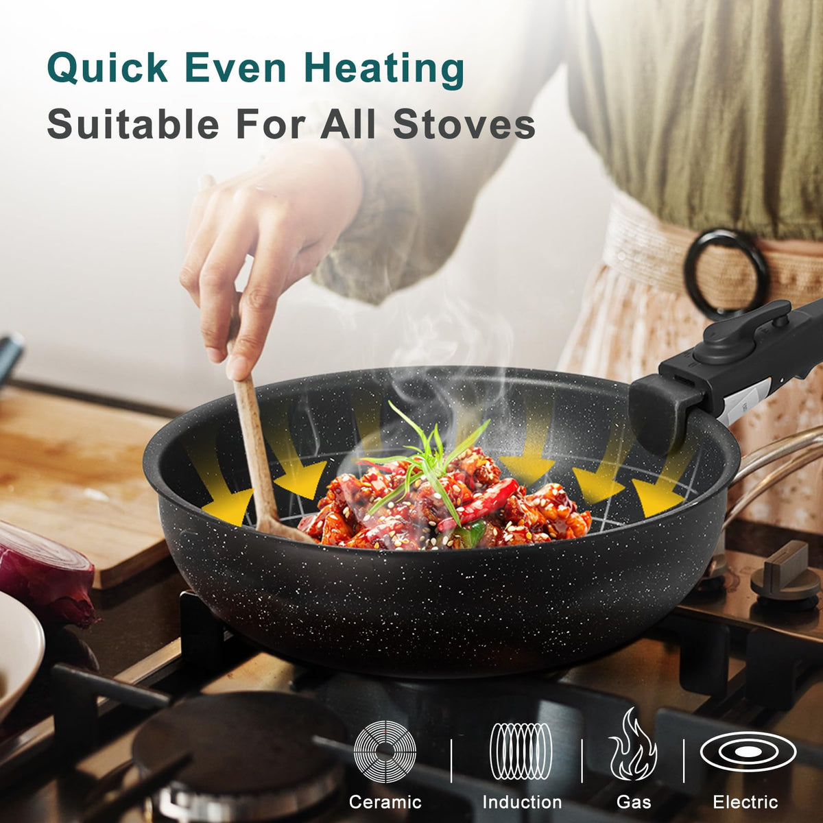 12-Piece Nonstick Cookware Set with Detachable Handle, Black D252660