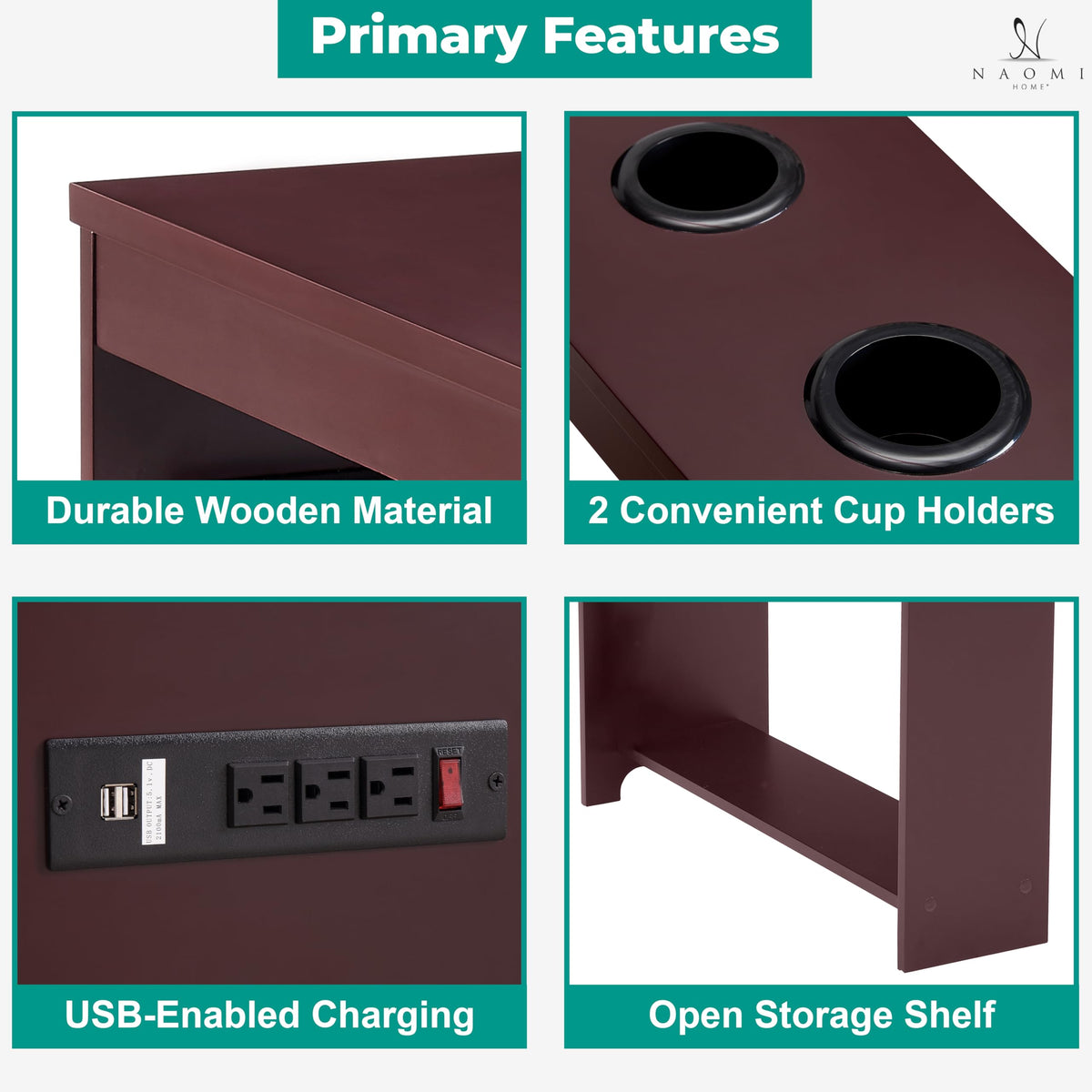 Cherry Nightstand with Charging Station R552