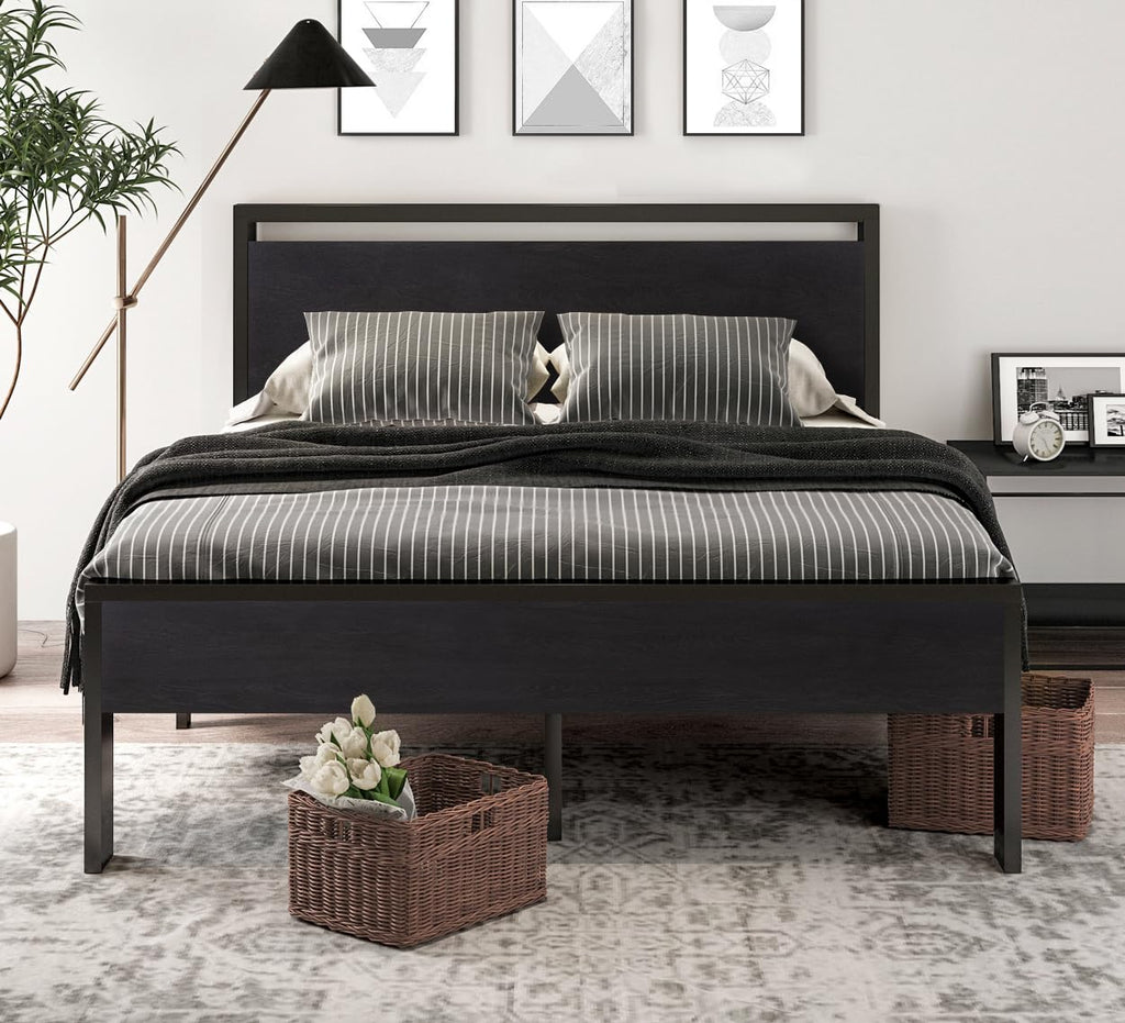 Full Size Bed Frame with Wooden Headboard and Footboard Q21725