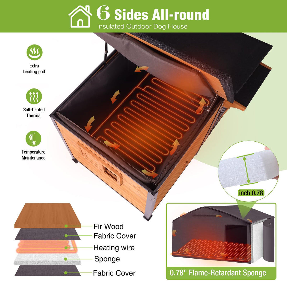 Extra Large Heated Insulated Weatherproof Dog Kennel with Heating Pad H10343
