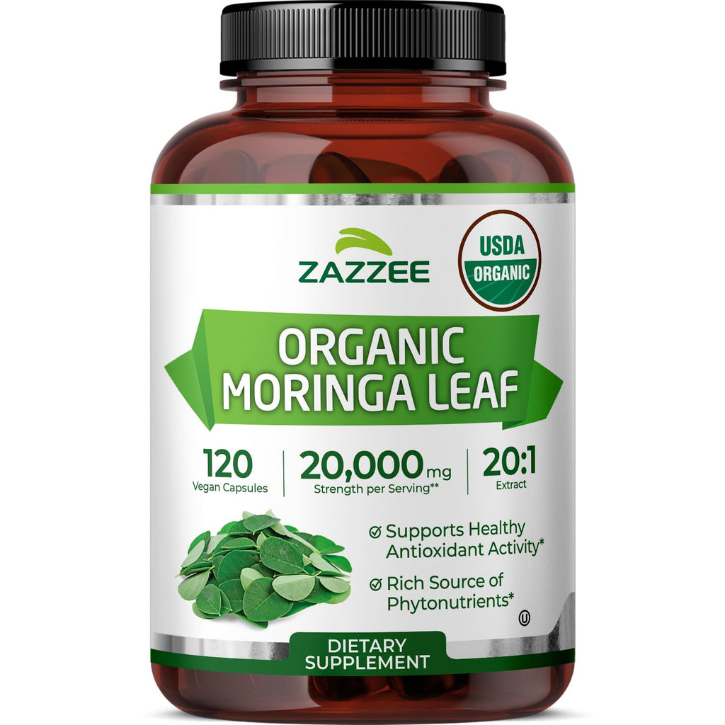 USDA Organic Moringa Leaf 20:1 Extract 120 Vegan Capsules W471