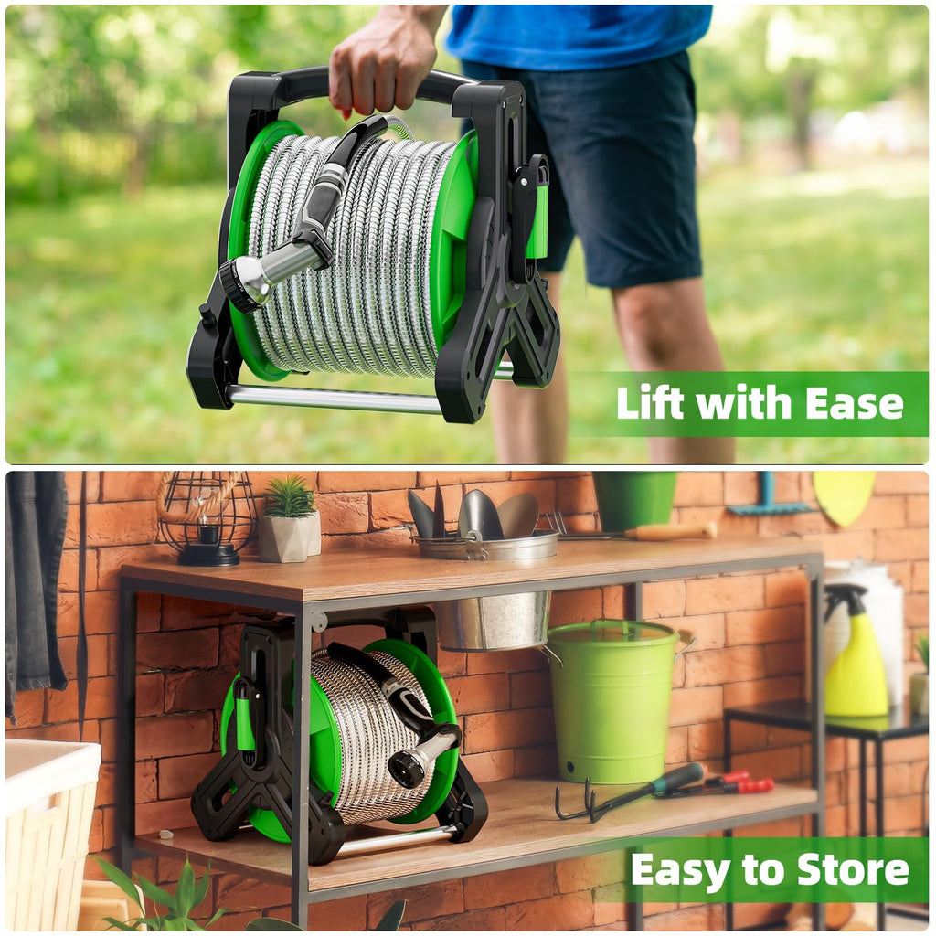 Portable 75ft Stainless Steel Garden Hose Reel O545