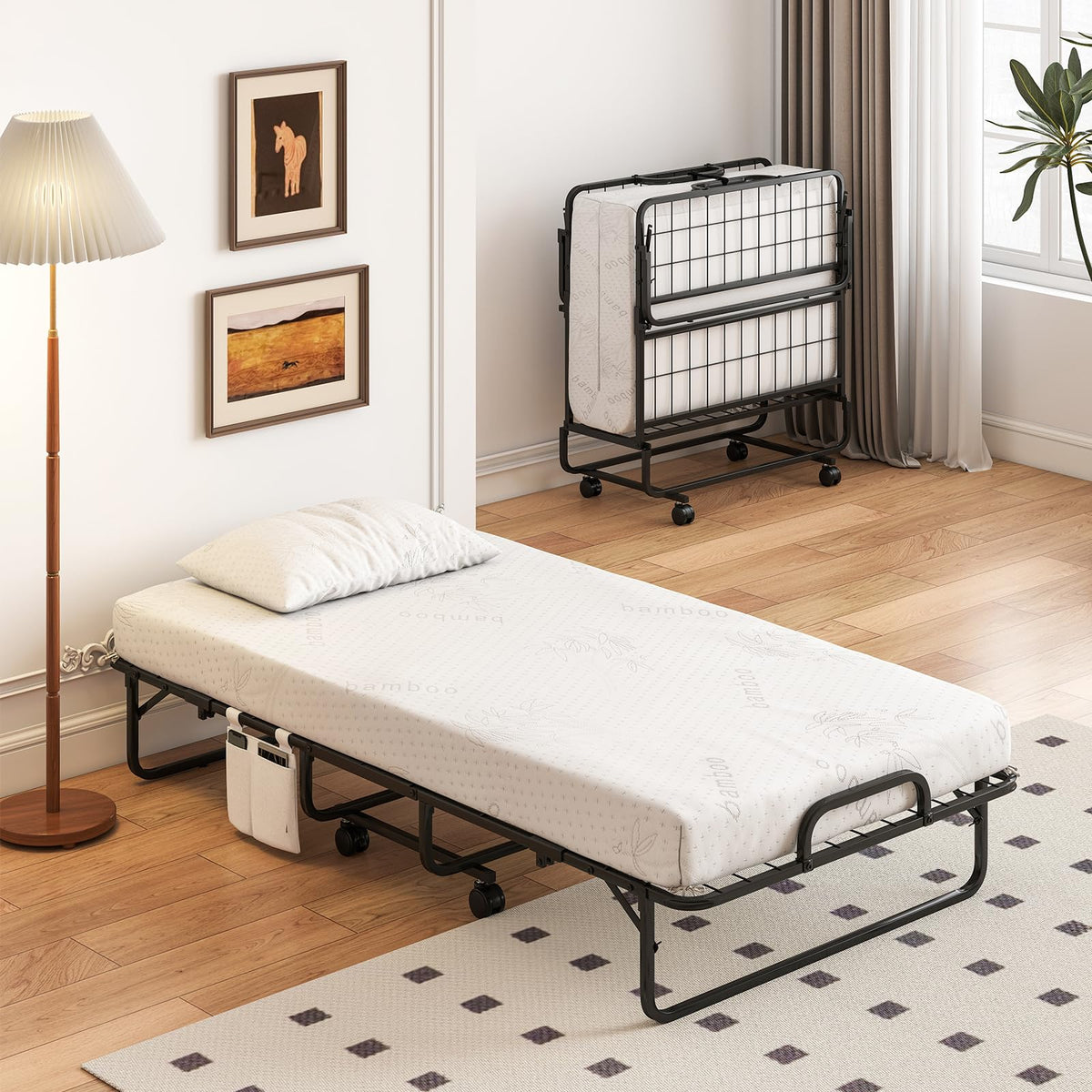 Twin Folding Bed with 5 Inch Mattress and Metal Frame U8642