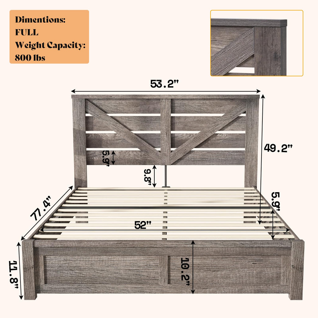 Gray Full Size Bed Frame with Barn Door Headboard Z849863