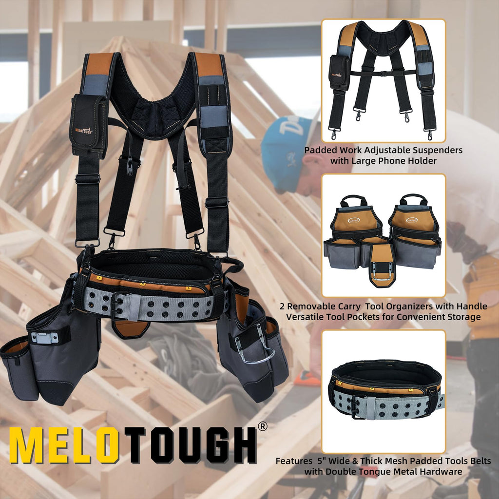 Khaki 28-Pocket Tool Belt and Suspenders U127