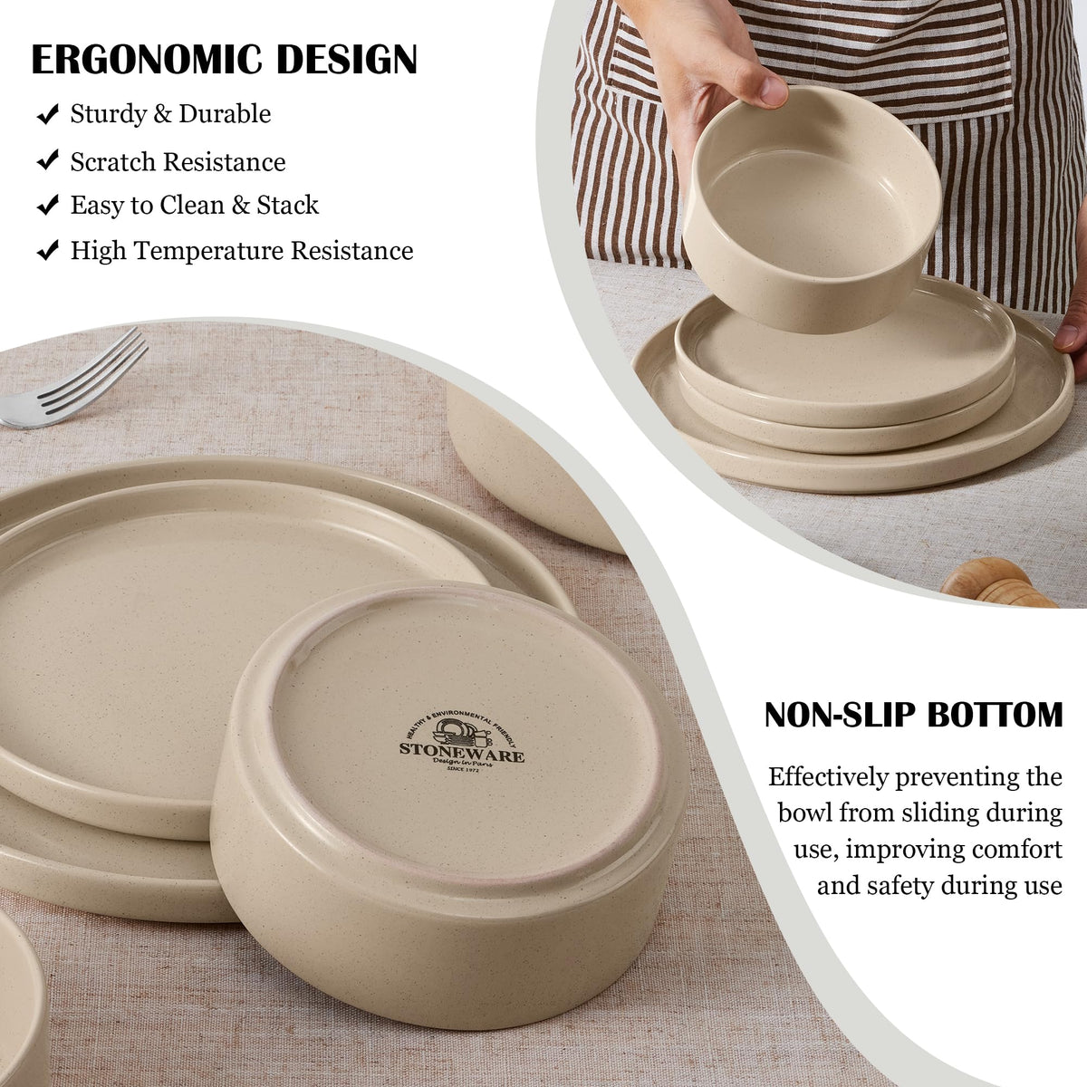 Stoneware Dinnerware Set with Pasta Bowls, Set of 4 T129