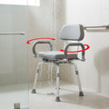 Gray Pivoting Shower Chair with Padded Back and Arms I87582
