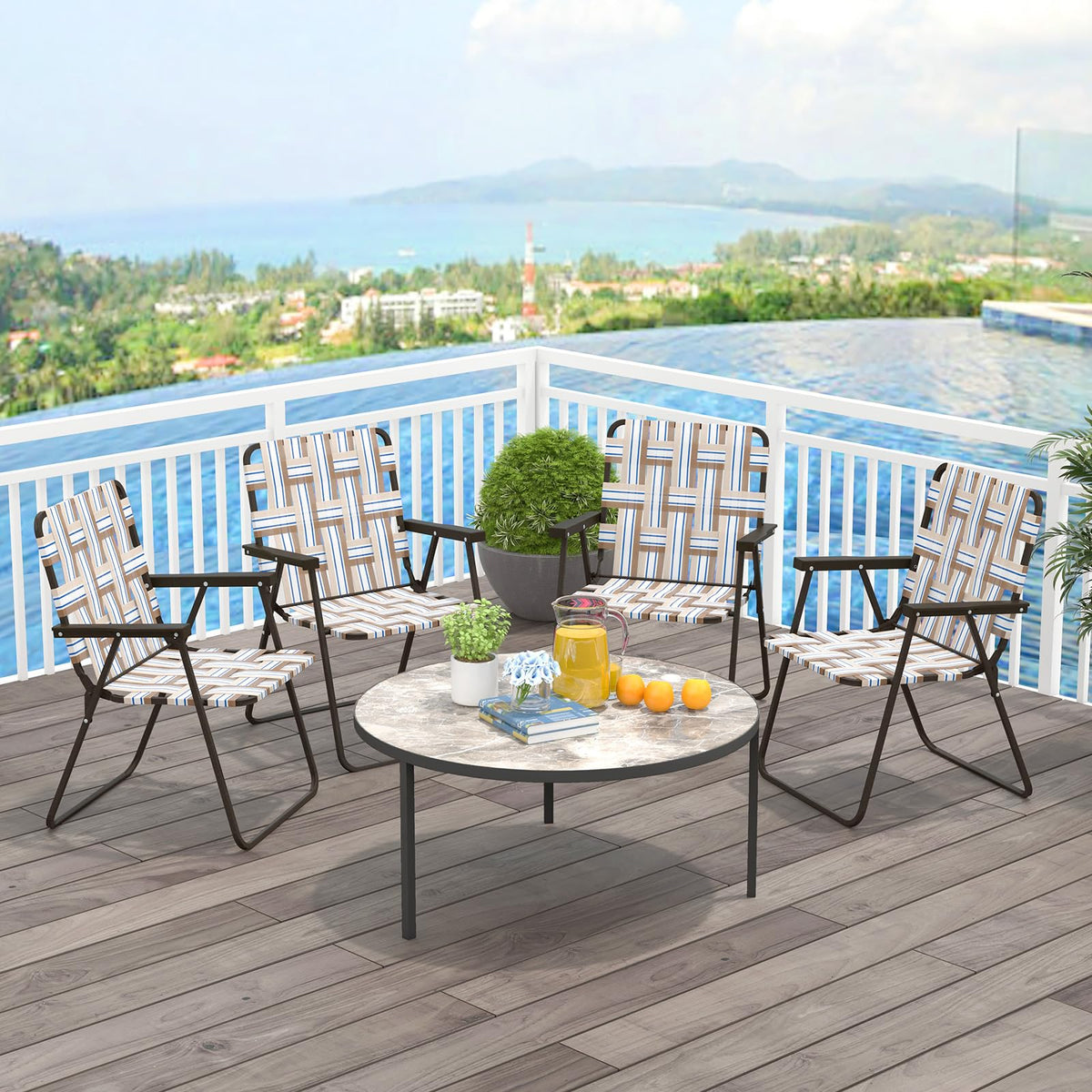 Folding Lawn Chairs Set of 6 Webbed Seat Heavy Duty Metal Frame F491397