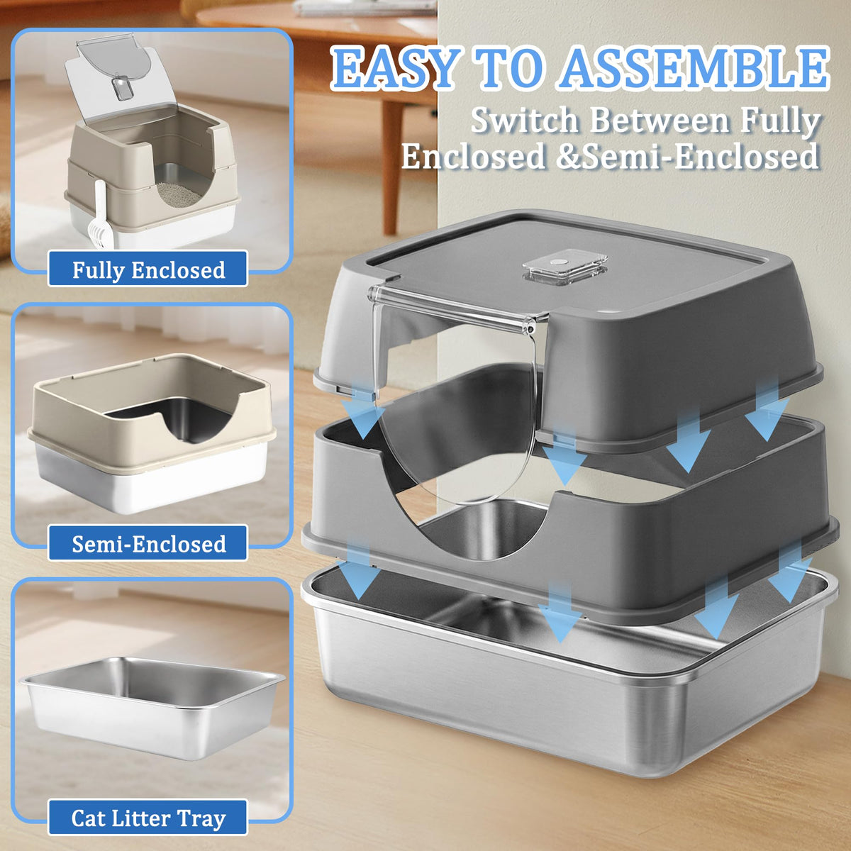 Stainless Steel Enclosed Cat Litter Box with Scoop & Mat X4190