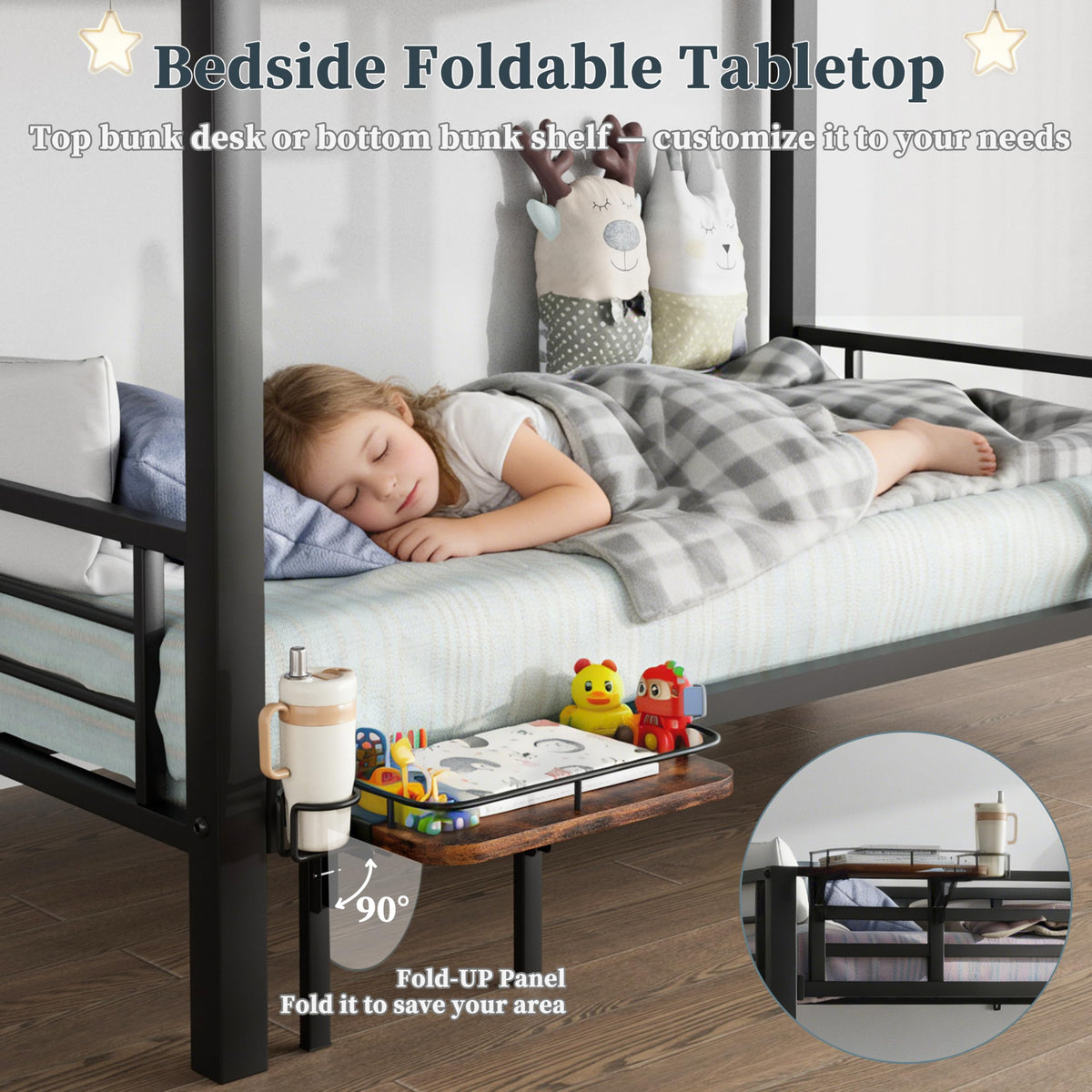 Twin Over Twin Heavy Duty Metal Bunk Bed with Guardrail J64708