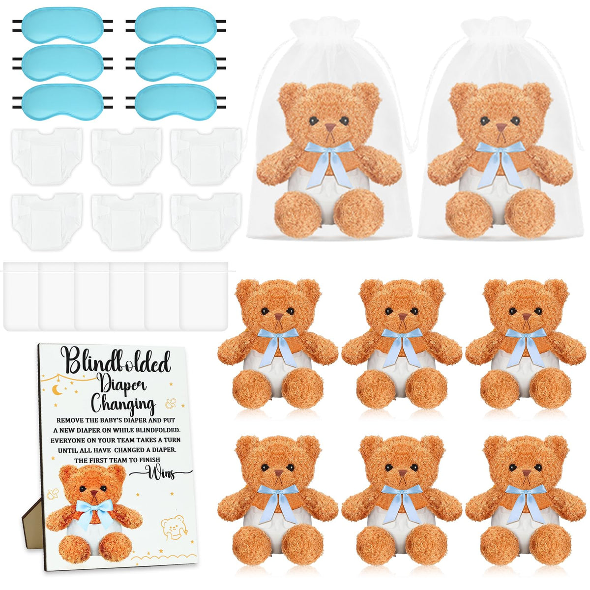 25 Pack Baby Shower Games Blindfold Diaper Changing Kit L72036
