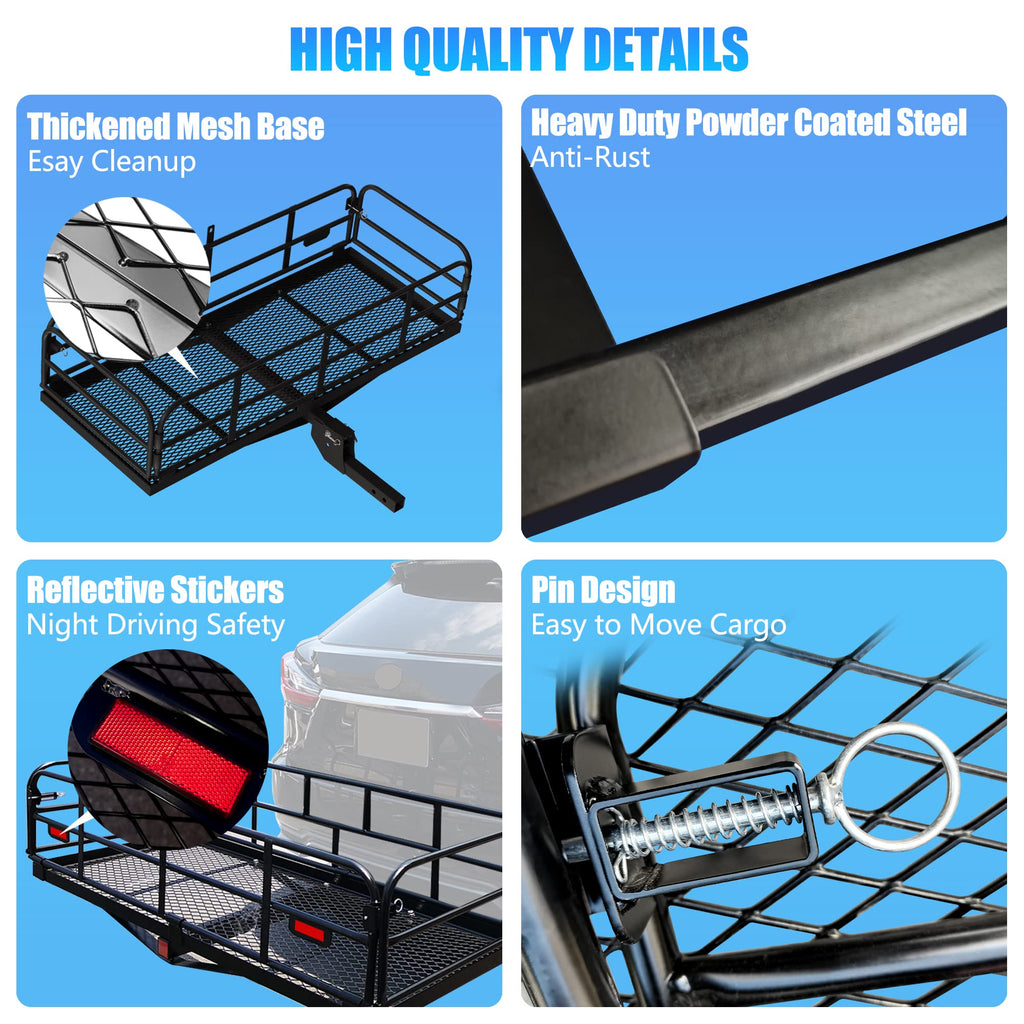 500 Lbs Heavy Duty Hitch Mount Cargo Carrier 60"x24"x14.4" Folding C48662
