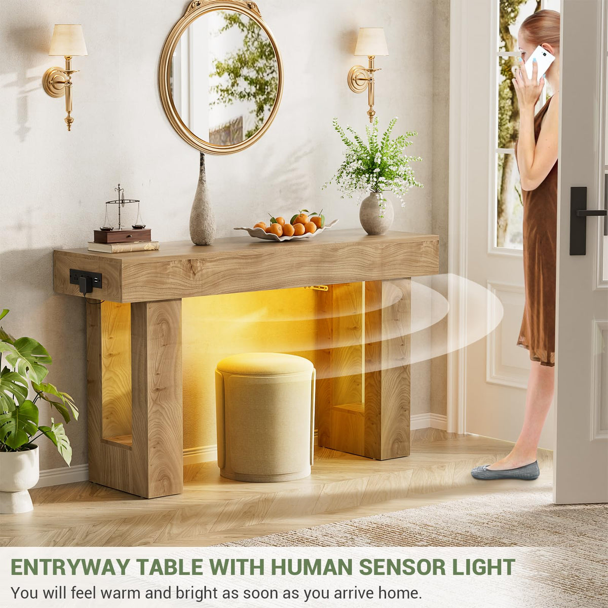 47" Entryway Table with Sensor Light & AC Outlets F5563