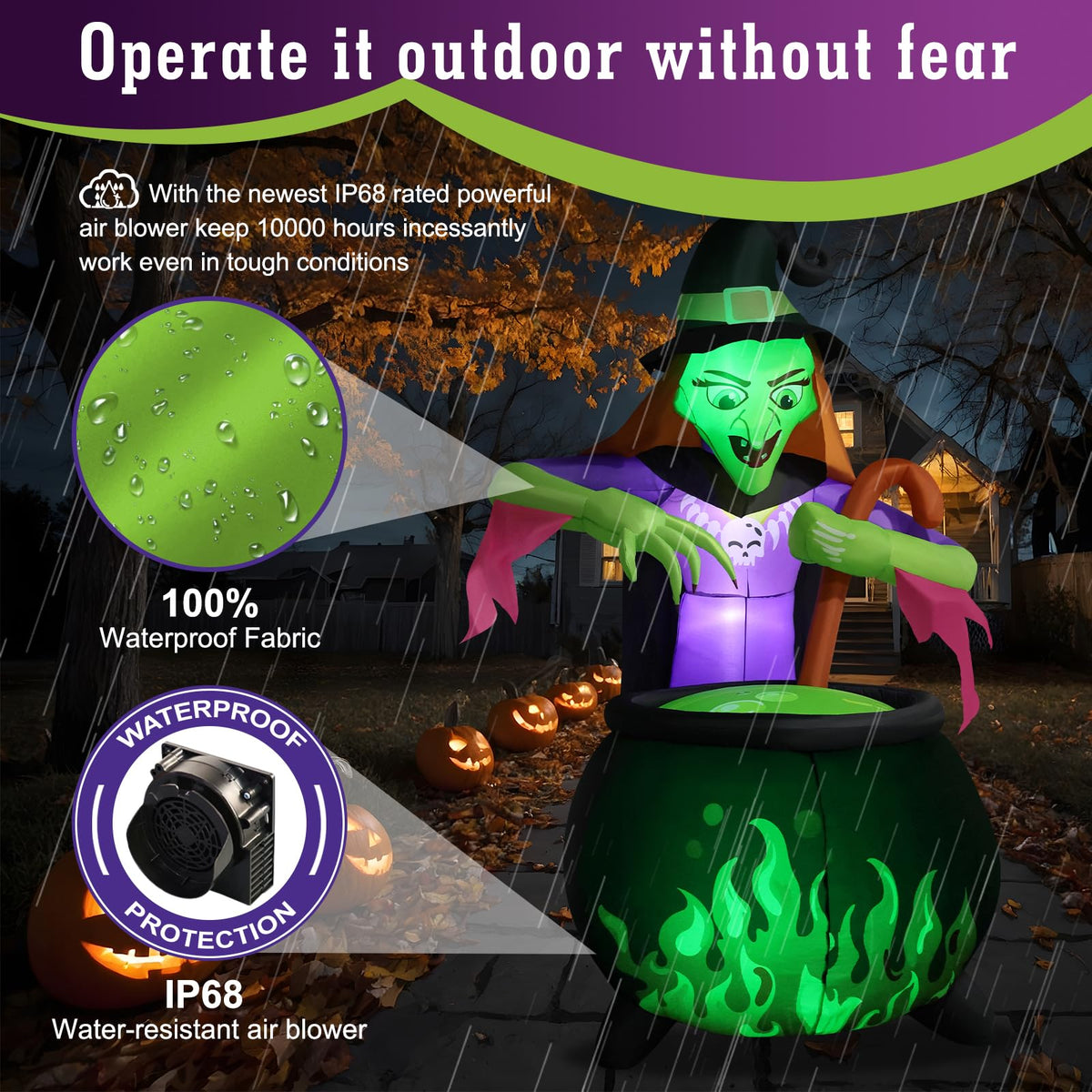 8Ft Tall Halloween Inflatable Witch Cauldron with 4 Led Lights J5775
