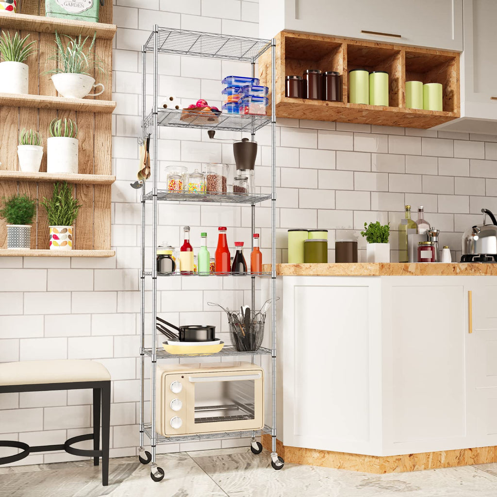 6-Tier Wire Shelving Unit with Caster Wheels O4213