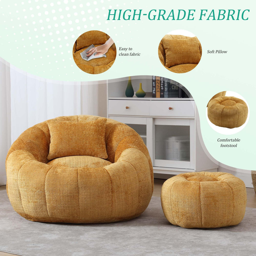 Yellow Memory Foam Bean Bag Chair with Ottoman Y7691