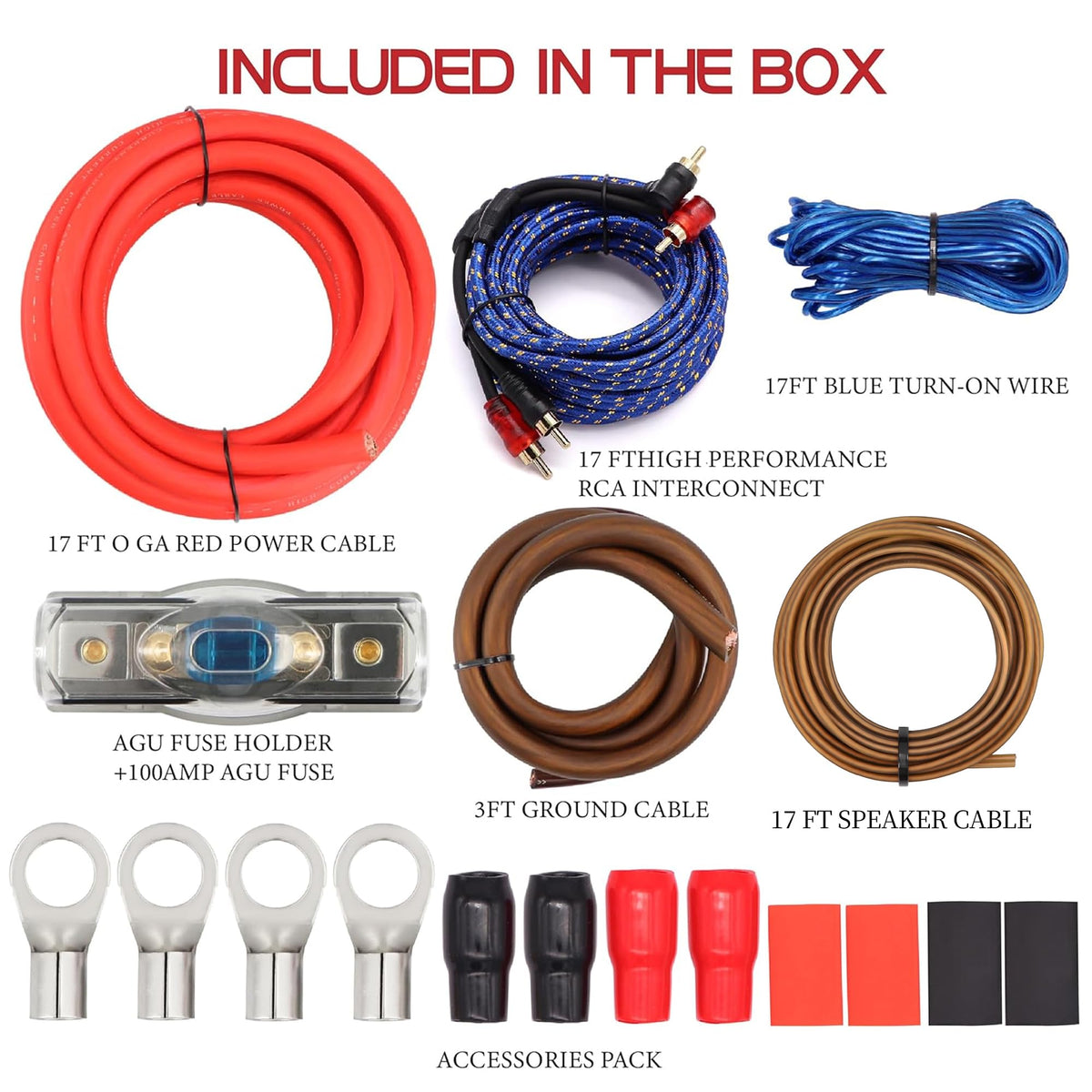 0 Gauge 3000W Amp Wiring Kit with 17FT CCA Power Cable O847