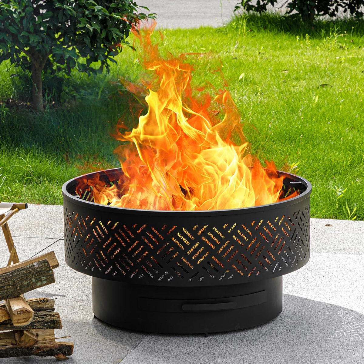 32 Inch Wood Burning Fire Pit with Grill & Lid V68845