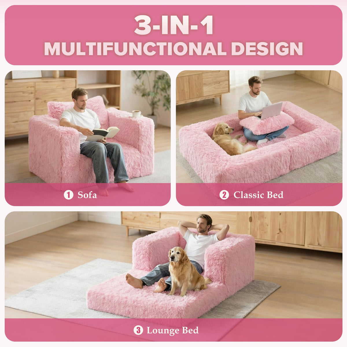 Convertible Sofa Bed 3-in-1 Futon with Pillow M2259
