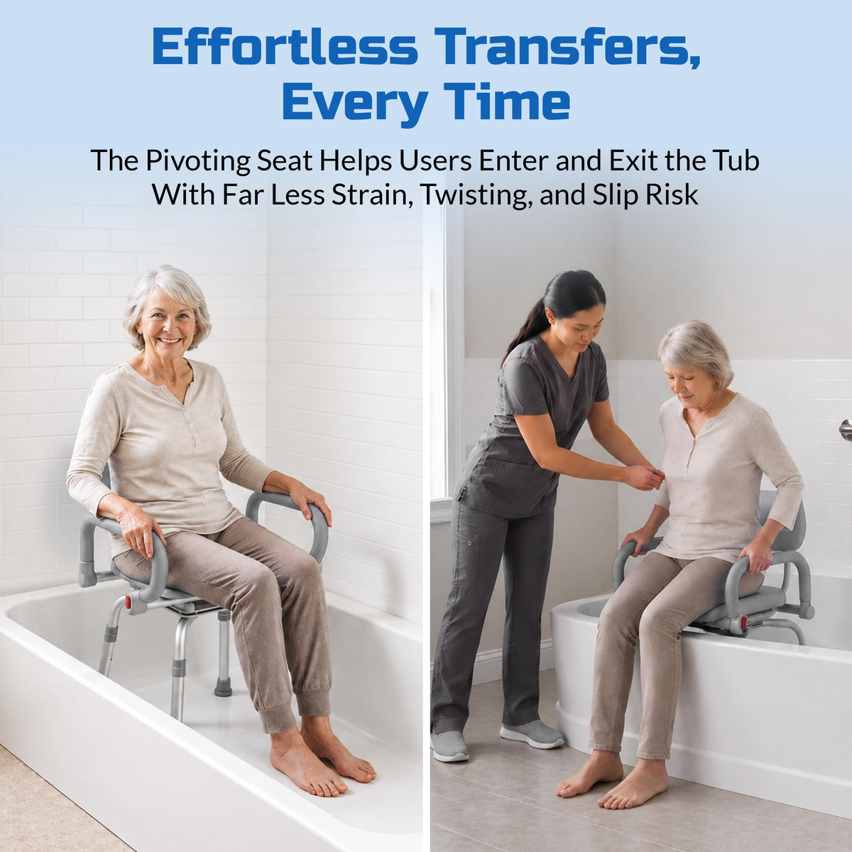 Gray Pivoting Shower Chair with Padded Back and Arms I87582