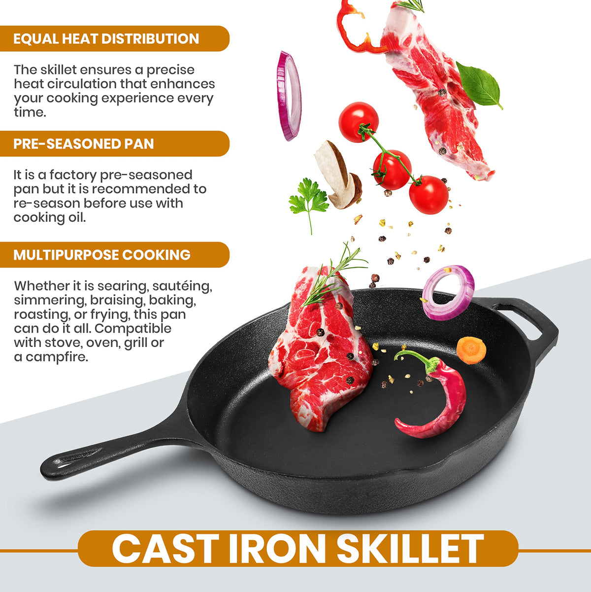 Cast Iron Skillet 10 Inch with Lid Black B41305