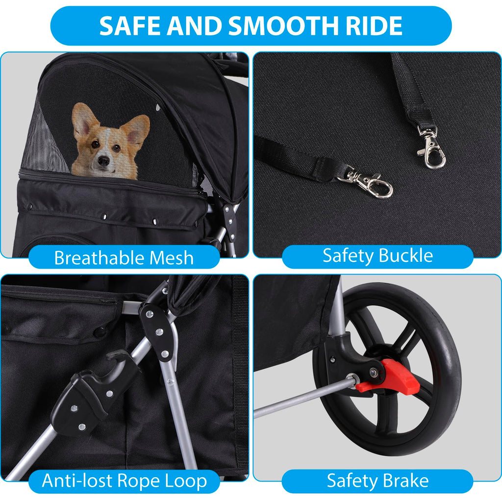 Foldable Pet Stroller with Weather Cover, Storage Basket and Cup Holder D31798