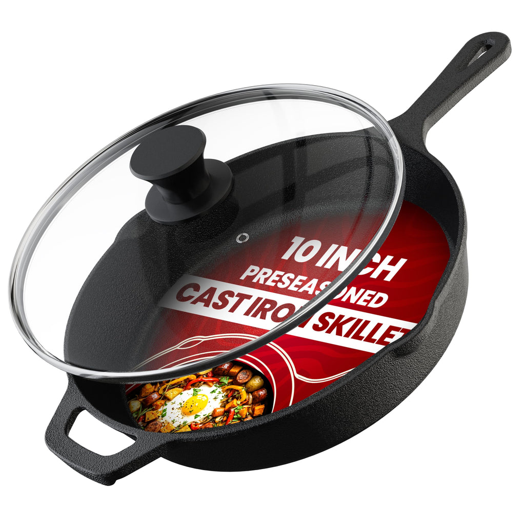 Cast Iron Skillet 10 Inch with Lid Black B41305