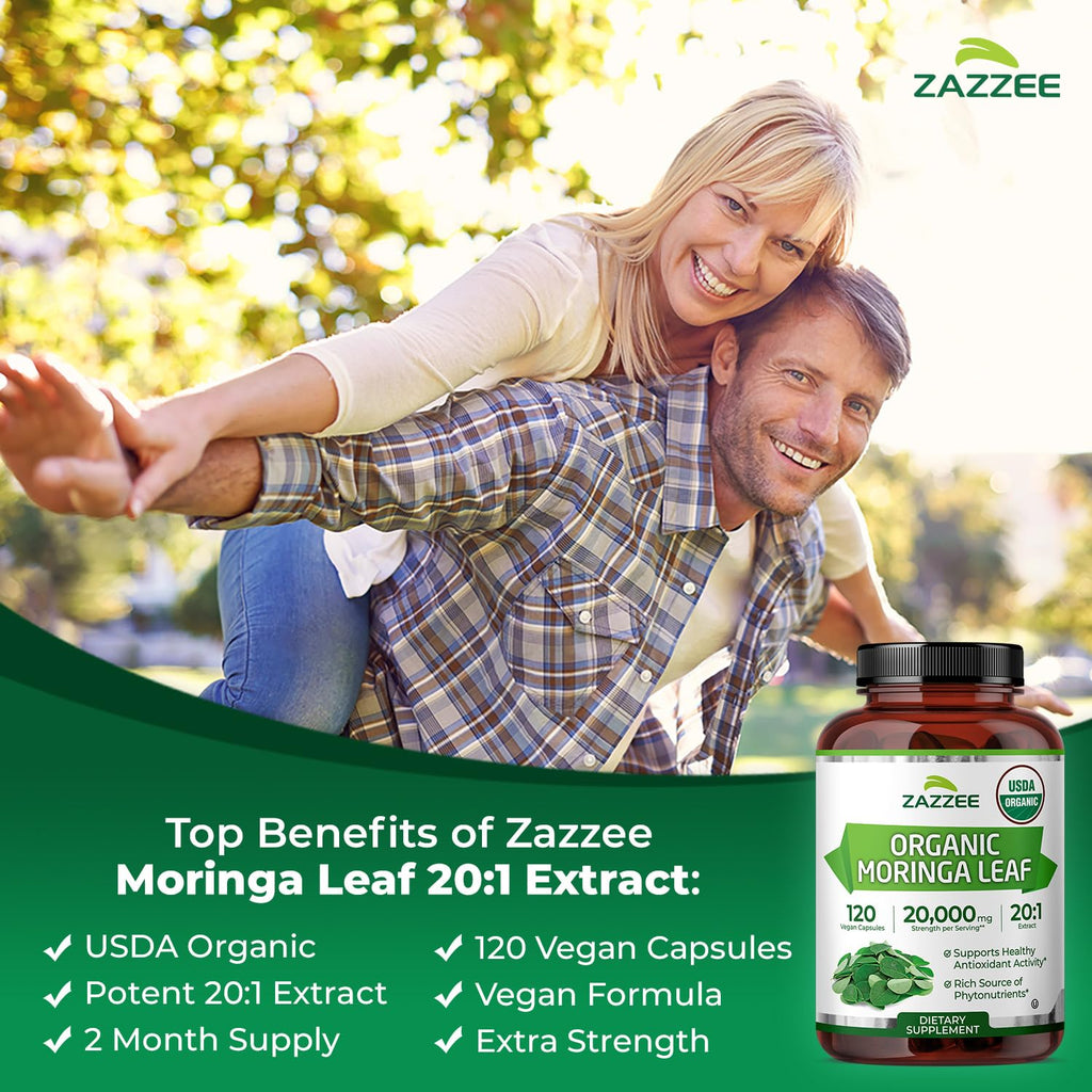 USDA Organic Moringa Leaf 20:1 Extract 120 Vegan Capsules W471