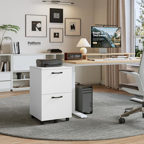 2 Drawer White Rolling Wood File Cabinet B6660