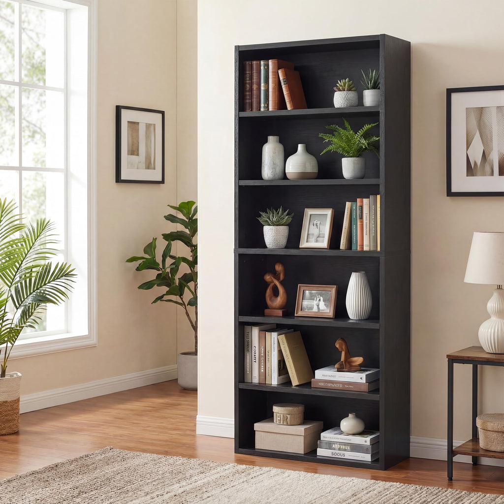Black 6 Tier Adjustable Bookshelf Q46684