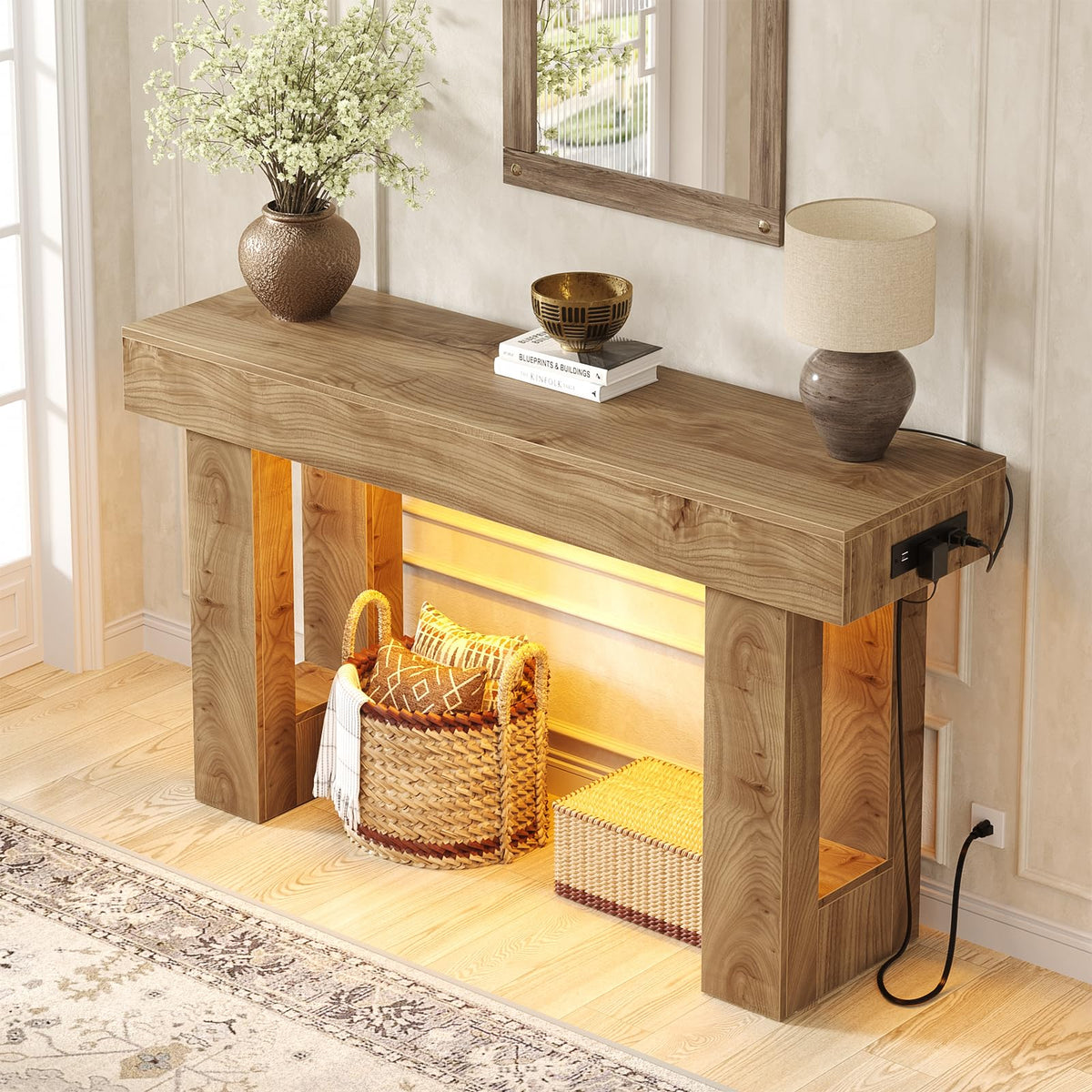 47" Entryway Table with Sensor Light & AC Outlets F5563