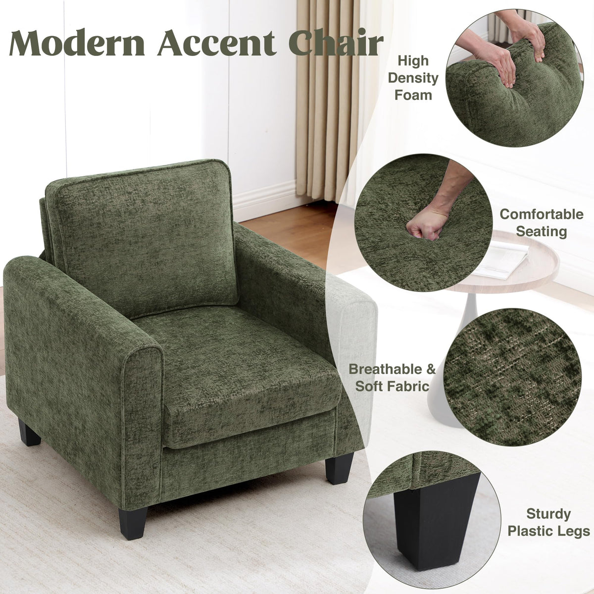 Green Chenille Upholstered Accent Chair X704579