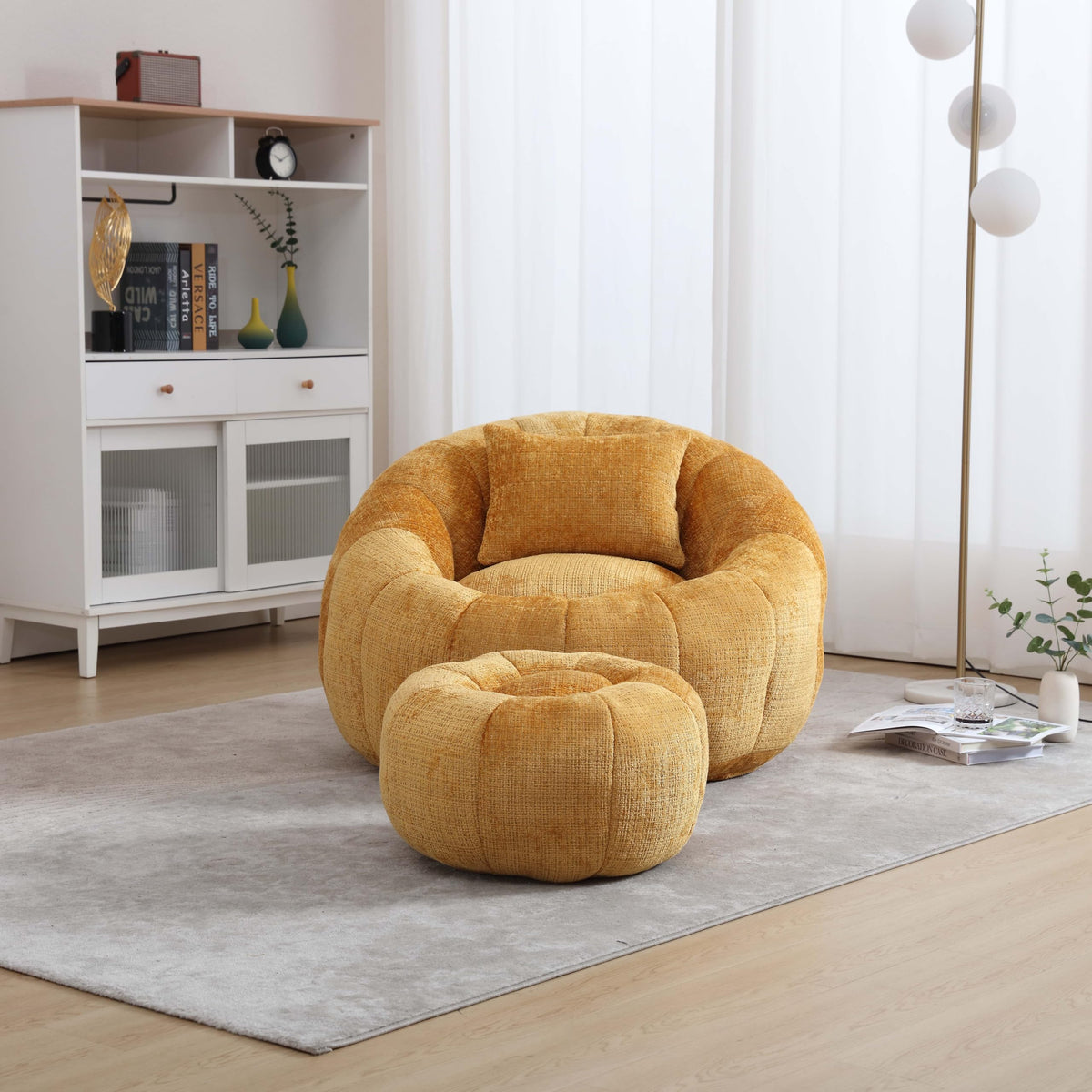 Yellow Memory Foam Bean Bag Chair with Ottoman Y7691