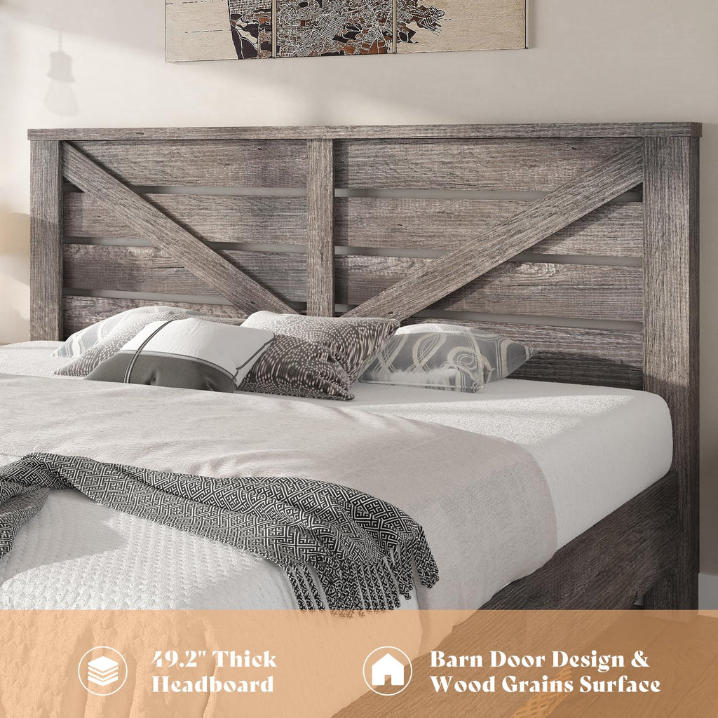 Gray Full Size Bed Frame with Barn Door Headboard Z849863