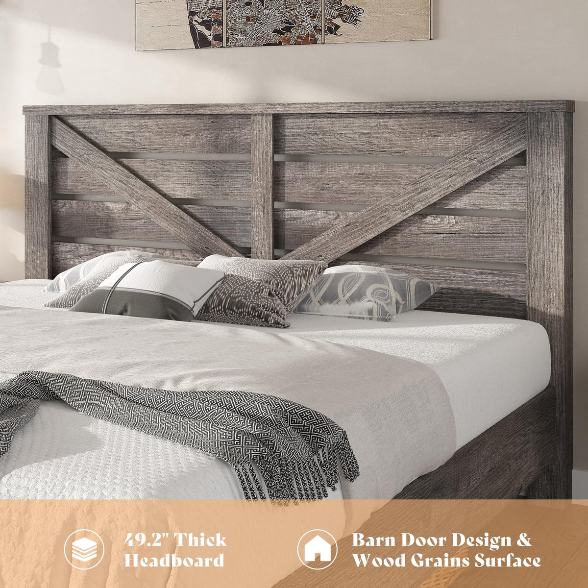 Gray Full Size Bed Frame with Barn Door Headboard Z849863