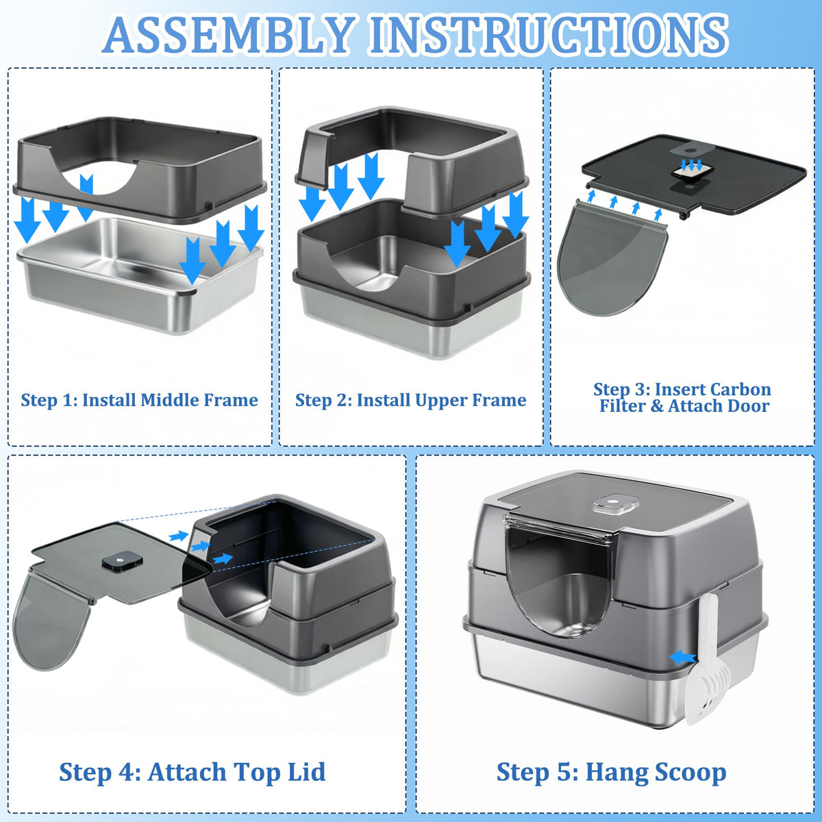 Stainless Steel Enclosed Cat Litter Box with Scoop & Mat X4190
