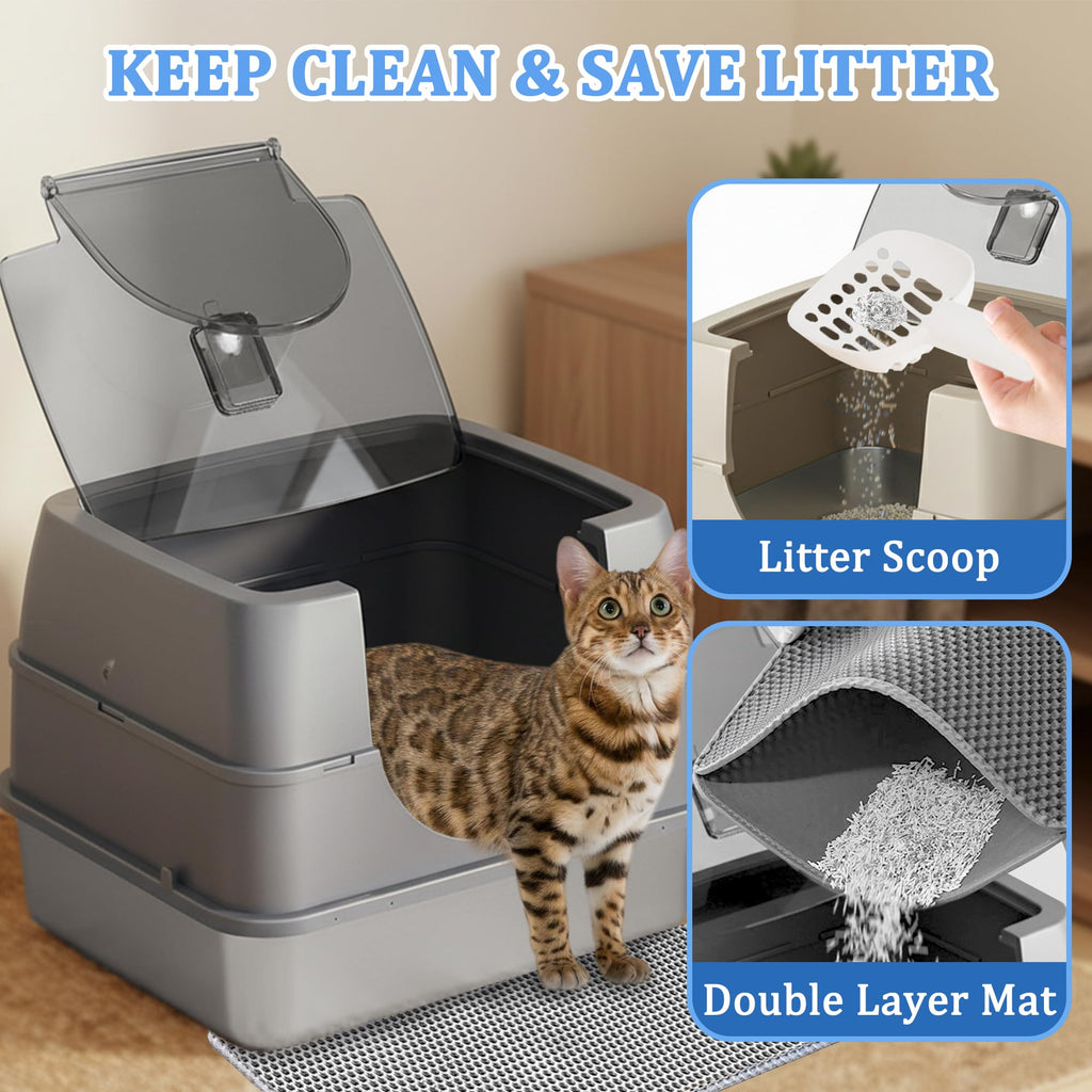Stainless Steel Enclosed Cat Litter Box with Scoop & Mat X4190