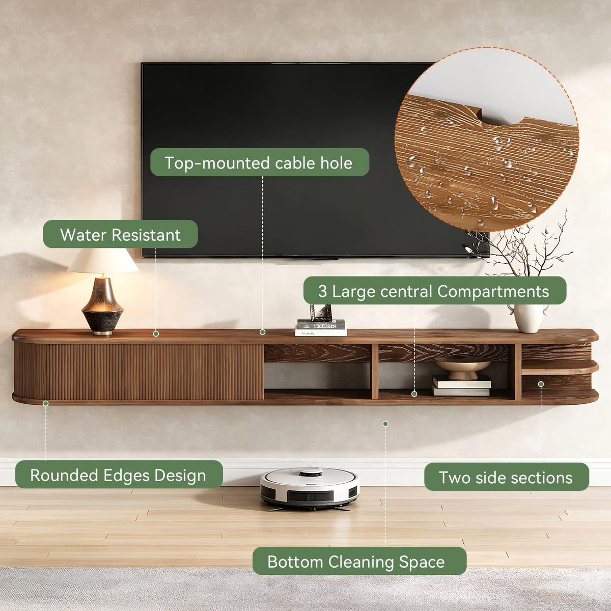 71" Solid Wood Floating TV Stand X6320