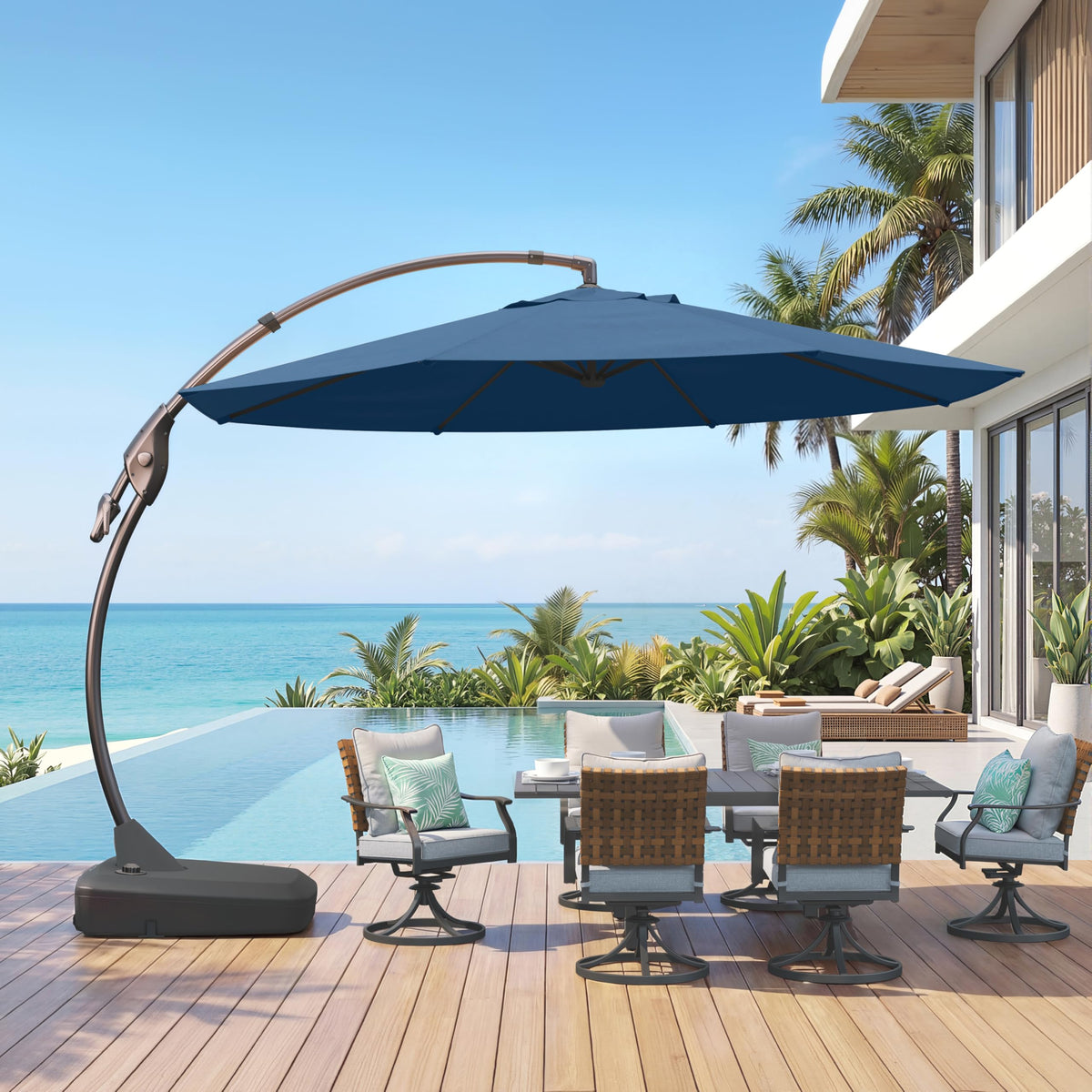 12FT Cantilever Round Umbrella with Base & Cover Navy Blue X967