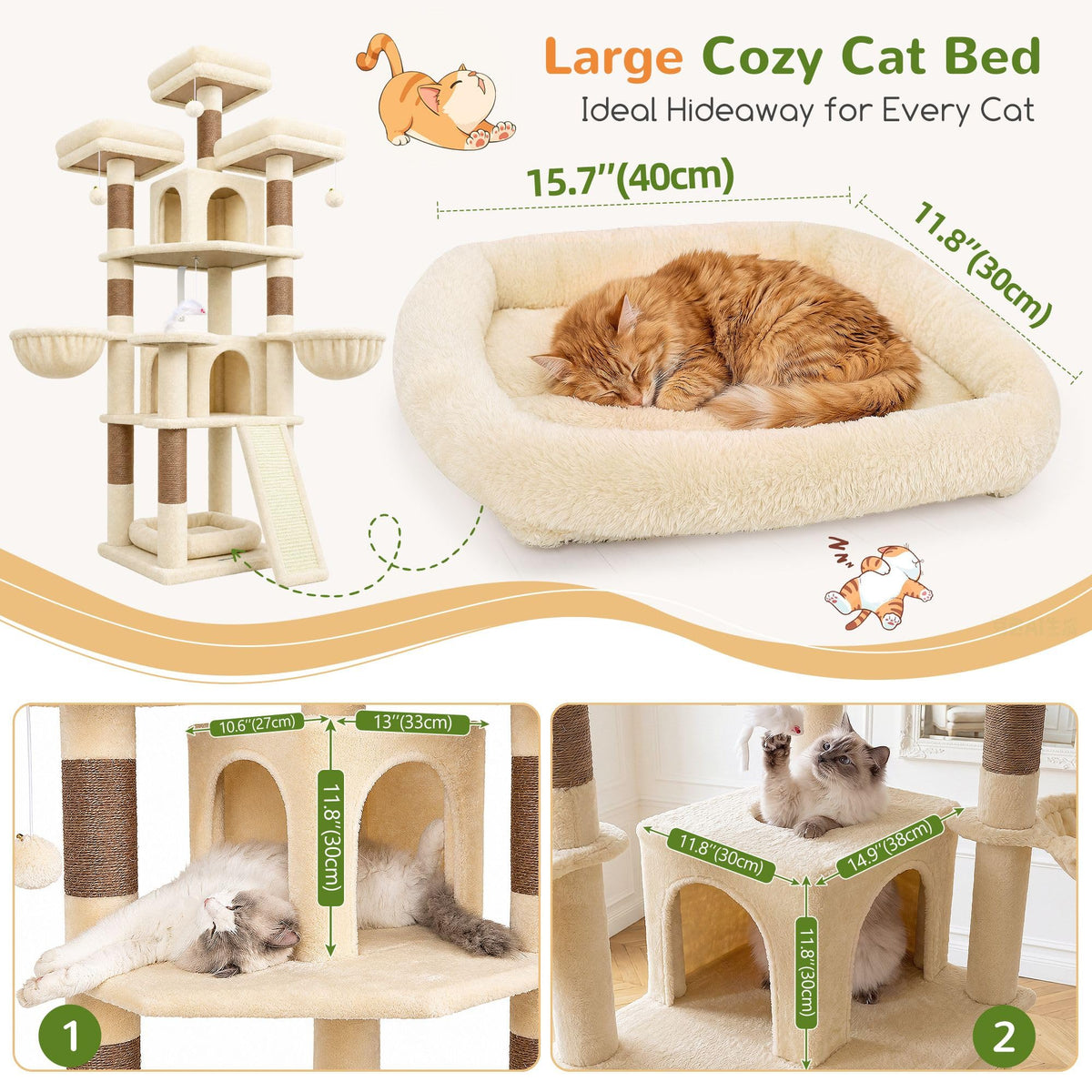 70 Inch Beige Cat Tower with Scratching Post X74385