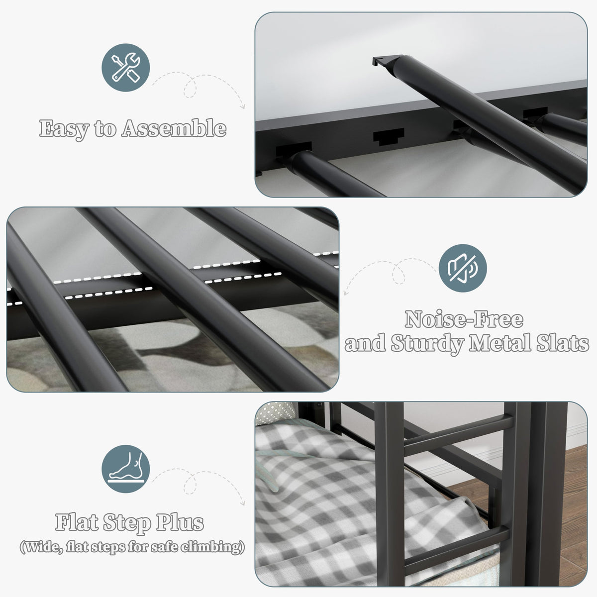 Twin Over Twin Heavy Duty Metal Bunk Bed with Guardrail J64708
