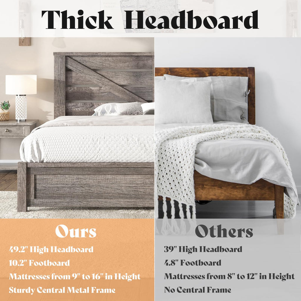 Gray Full Size Bed Frame with Barn Door Headboard Z849863