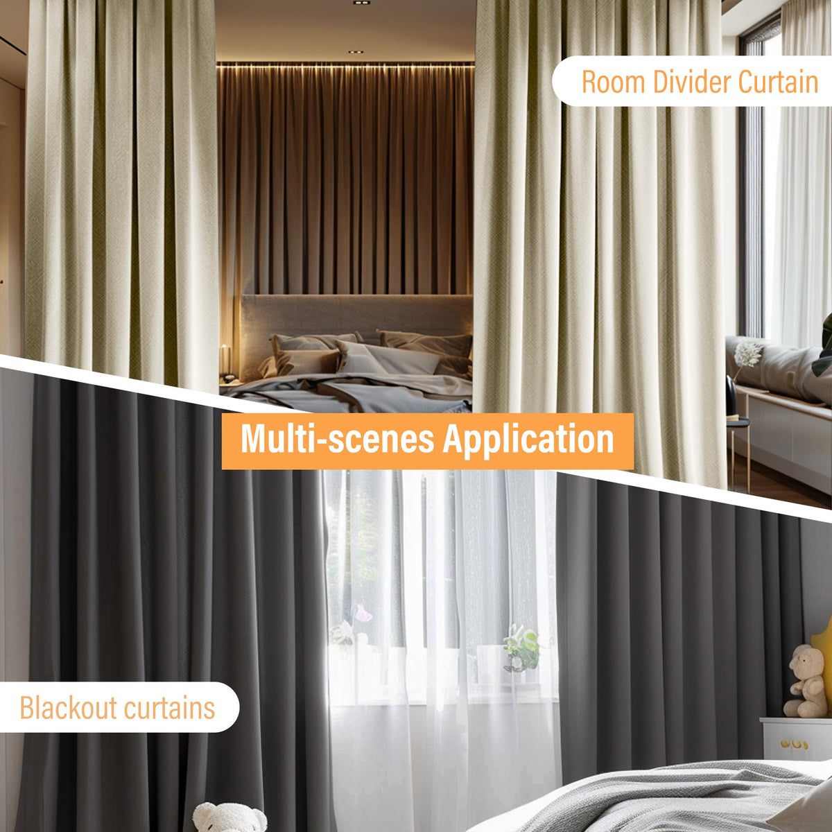 Blackout Room Divider Curtains with Ceiling Tracks Set Q614357