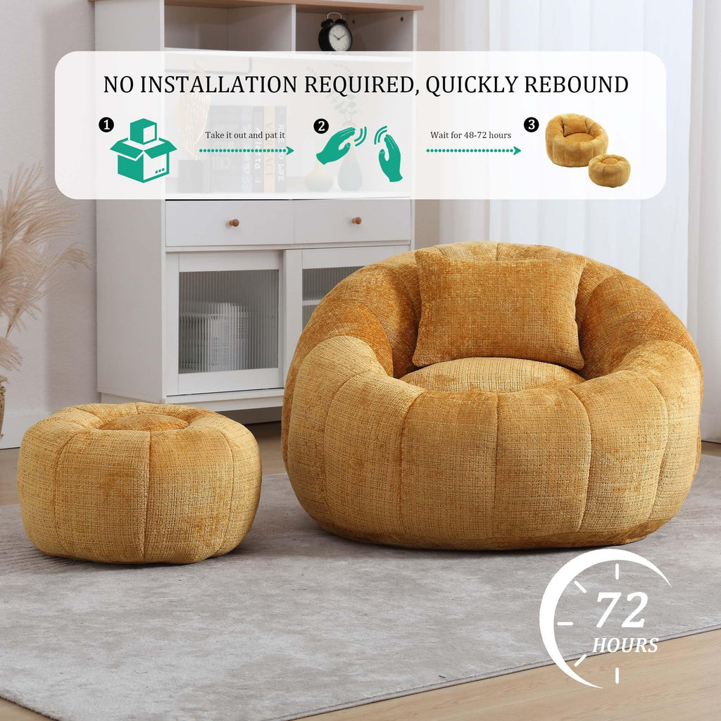 Yellow Memory Foam Bean Bag Chair with Ottoman Y7691