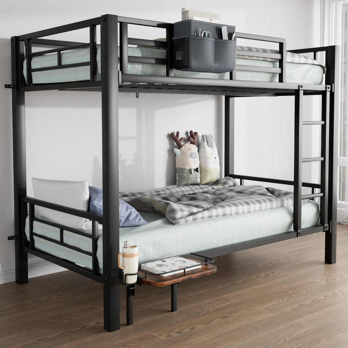 Twin Over Twin Heavy Duty Metal Bunk Bed with Guardrail J64708